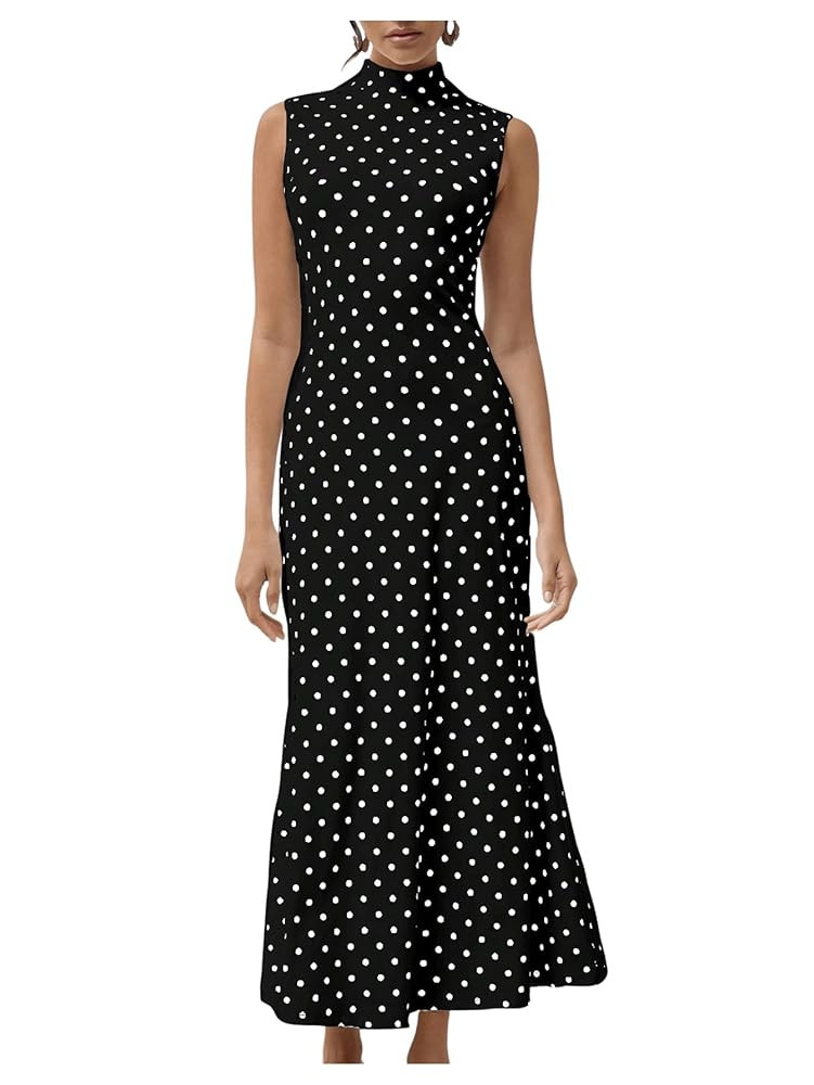 Milumia Women's Polka Dots Maxi Tank Dress Vintage Mock Neck Sleeveless Elegant Long Dresses | Amazon (US)