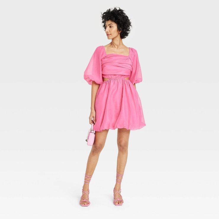 Women's Puff Short Sleeve Cut Out Bubble A-Line Dress - A New Day™ | Target