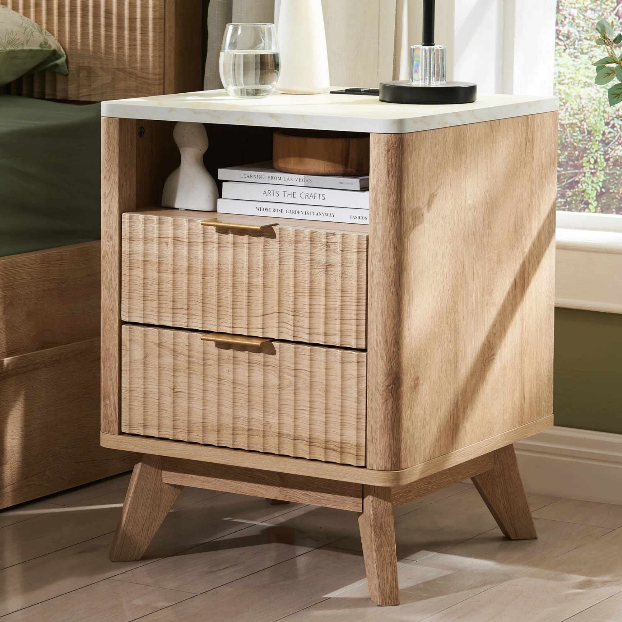 Hardester Vintage 2 - Drawer Nightstand with Charging Station, Bedside Table with Open Shelf | Wayfair North America