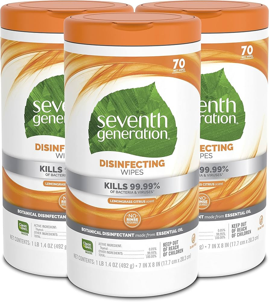 Seventh Generation Disinfecting Multi-Surface Wipes, Lemongrass Citrus, 70 Count, Pack of 3 (Pack... | Amazon (US)