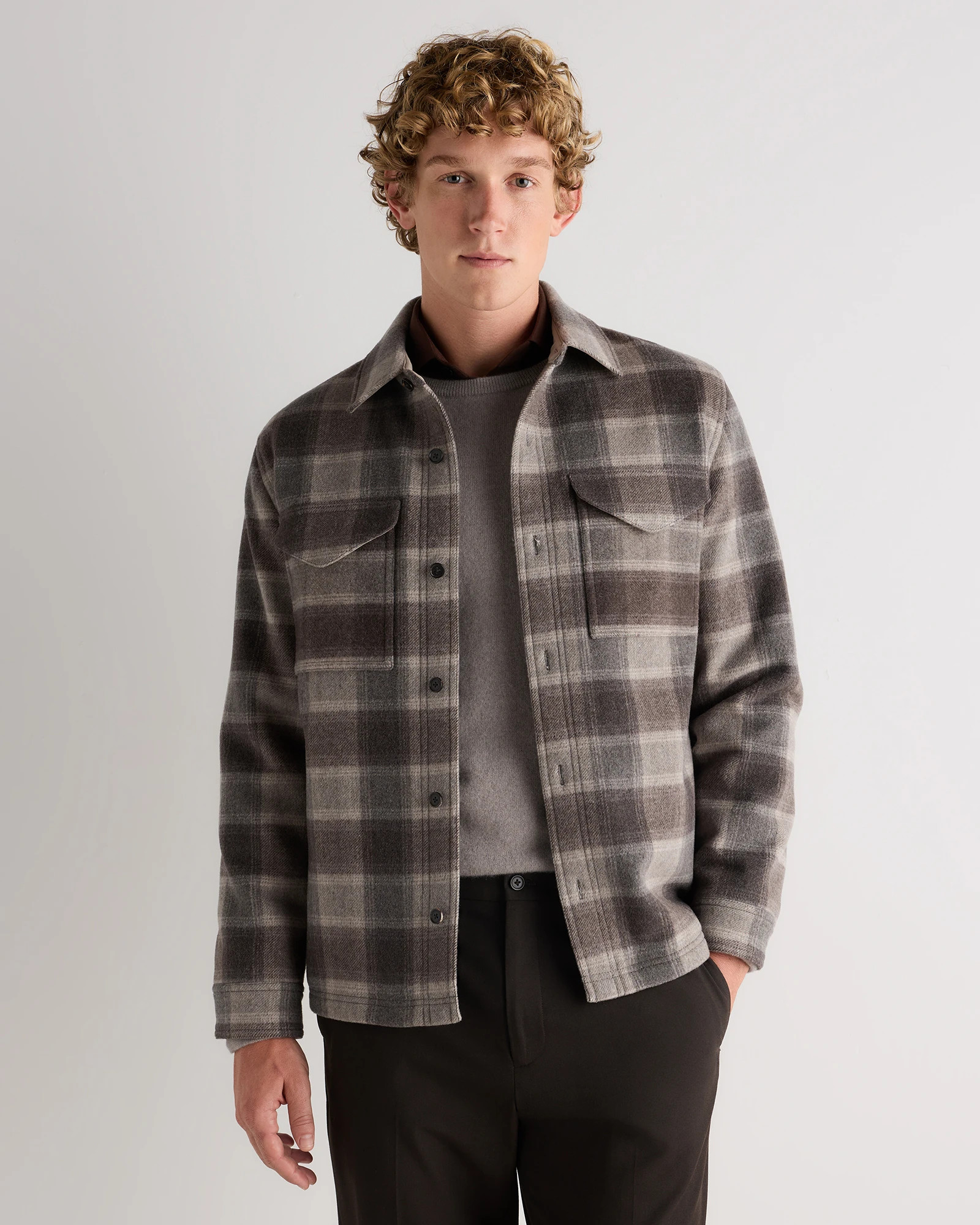 Quince | Men's Wool Cashmere Overshirt in Black, Size Small | Quince