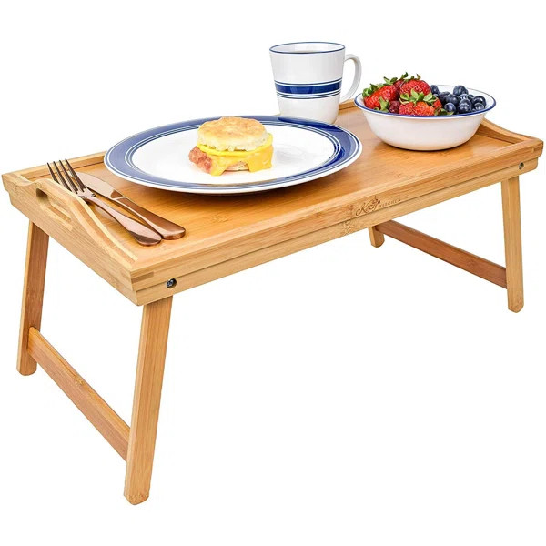 Foldable Breakfast Tray- Large Organic Bamboo Folding Serving Tray- Laptop Desk, Bed Table, Lap D... | Wayfair North America