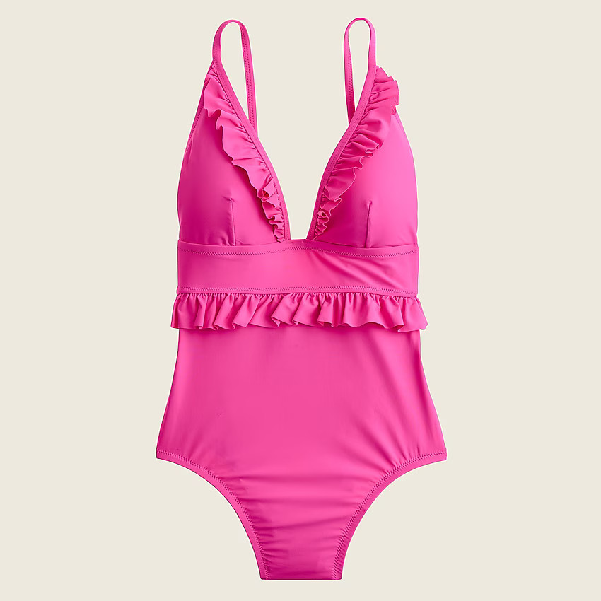 Ruffle deep-V one-piece swimsuit | J. Crew US