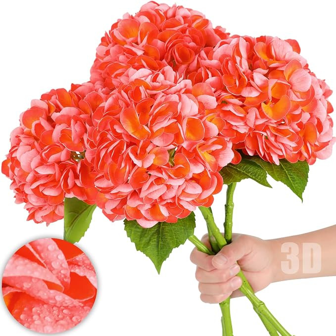 Nubry 22.44In Orange Hydrangea Artificial Flowers,4Pcs Latex Faux Real Touch Large Hydrangea Flow... | Amazon (US)