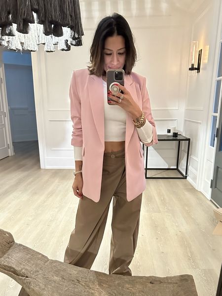 The infamous pink blazer and Amazon sweater. These exact pants are not on LTK but I’m going to keep searching for y’all! 🩷🤎

#LTKstyletip #LTKover40