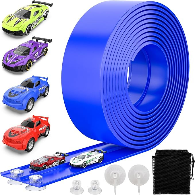 Flexible Race Car Track for Kids, 15Ft Race Track Toy with 4 Cars and Suction Cups, Rolls Up Port... | Amazon (US)