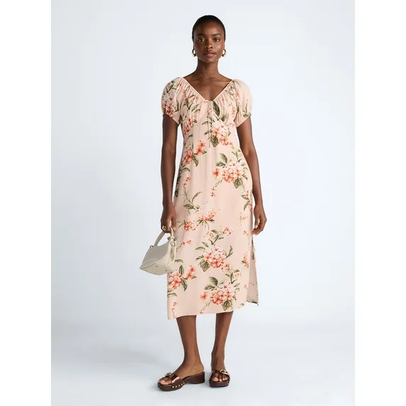 Scoop Women's and Women's Plus Puff Sleeve Midi Dress, Sizes XS-4X | Walmart (US)