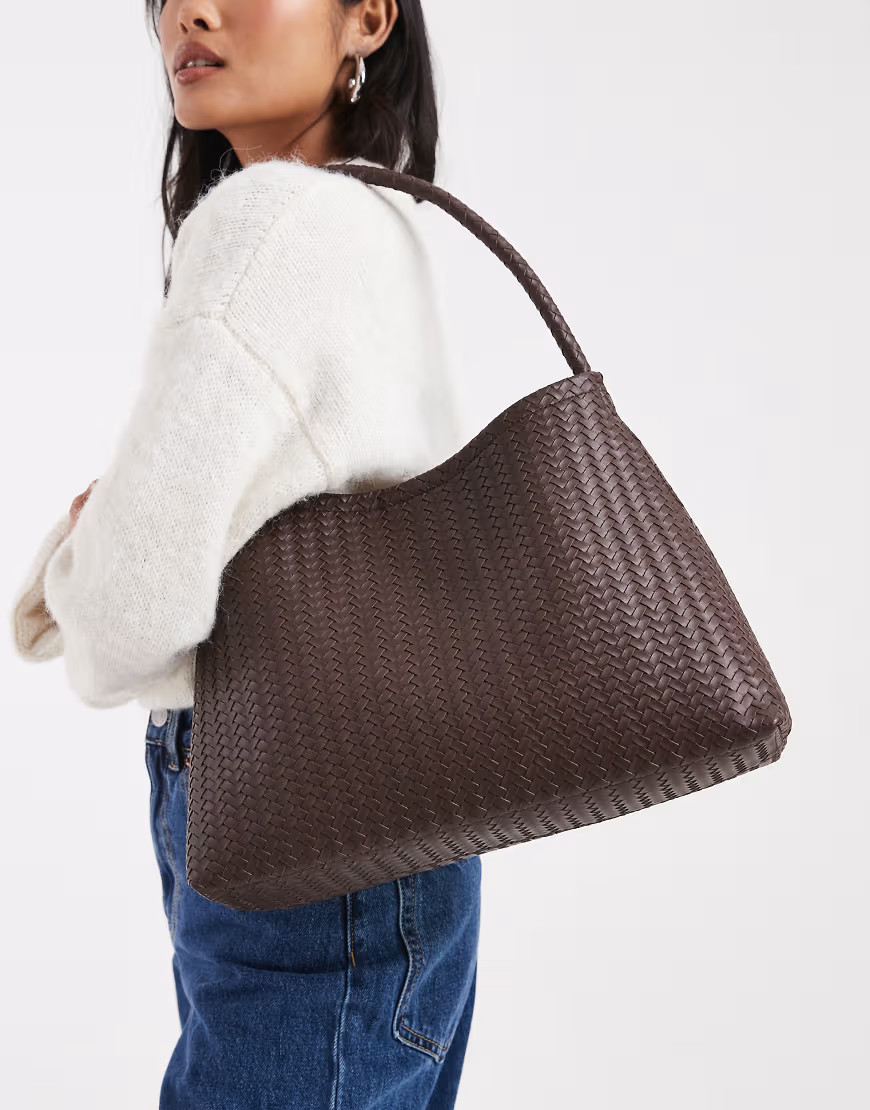 Glamorous woven shoulder tote bag in dark brown | ASOS (Global)