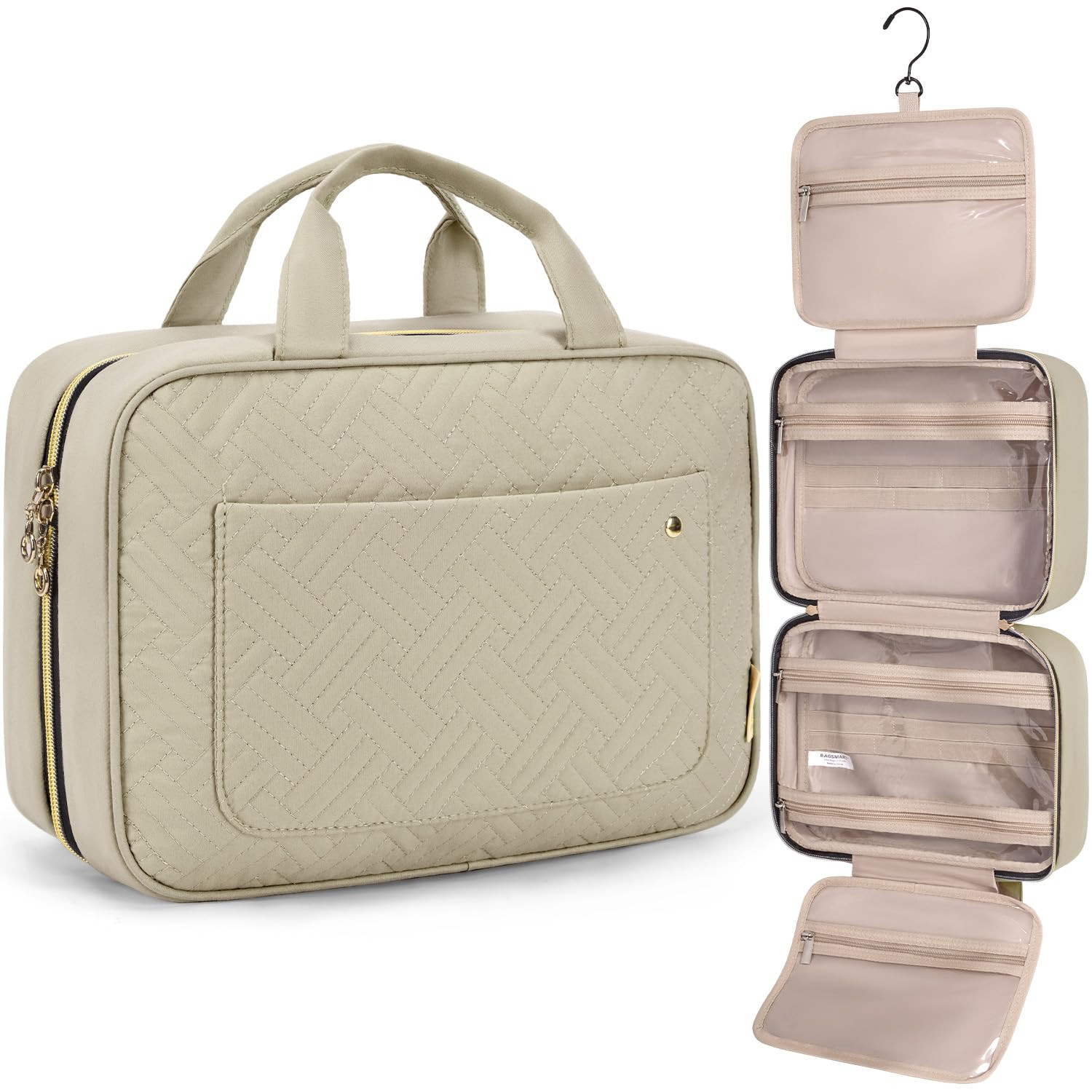 BAGSMART Toiletry Bag Travel Bag with Hanging Hook, Water-resistant Makeup Cosmetic Bag Travel Or... | Amazon (US)