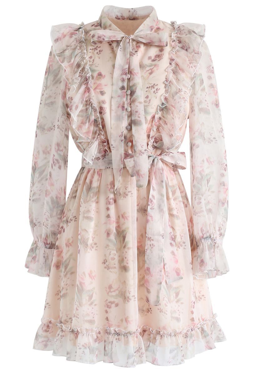 Floral Watercolor Bowknot Ruffle Dress | Chicwish