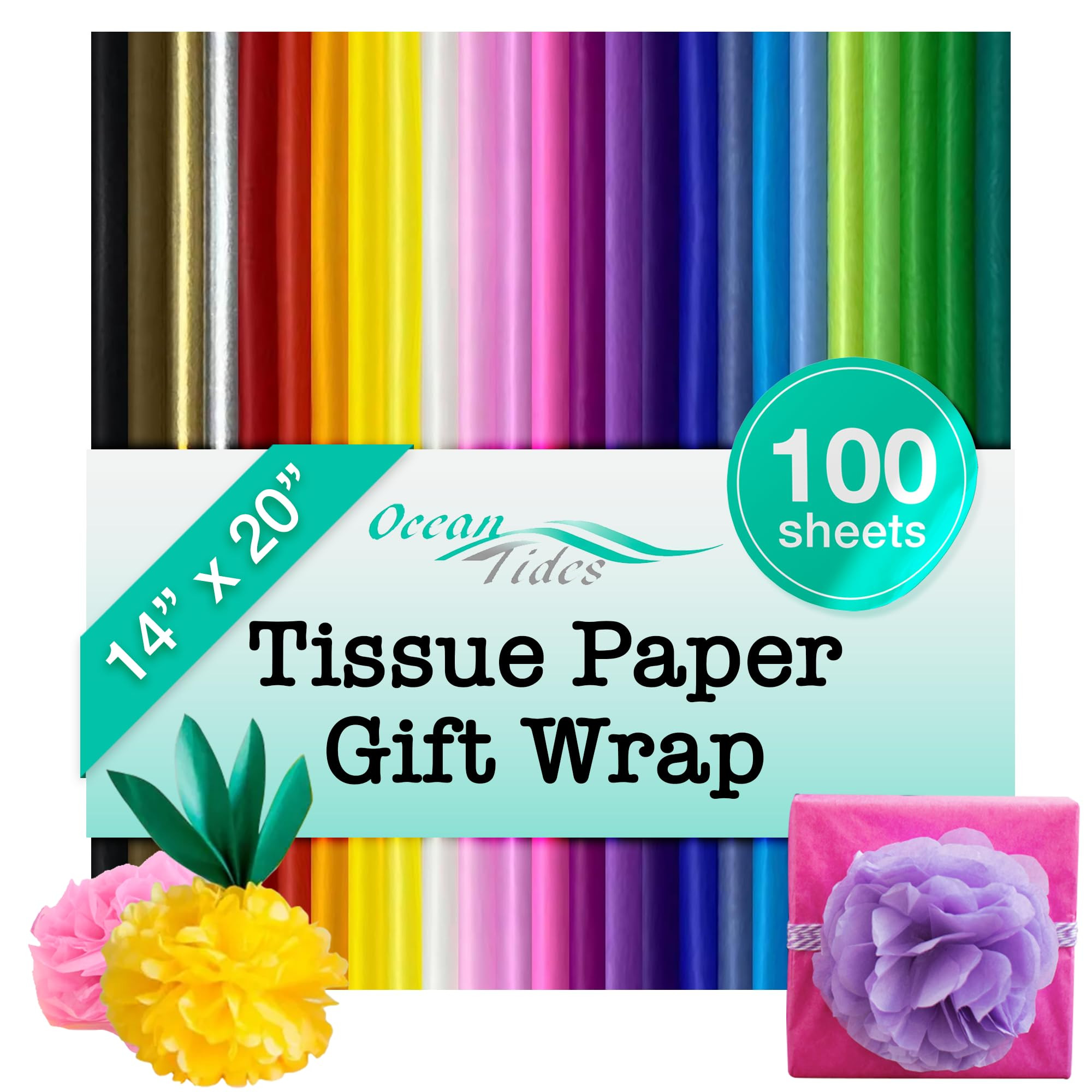 Ocean Tides Wrapping Tissue Paper for Gift Bags - 100 Sheets Colorful Tissue Paper for Crafts, St... | Amazon (US)