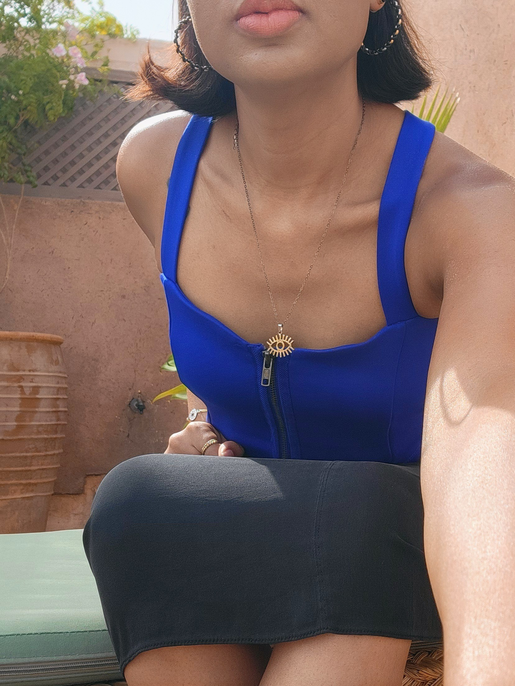 Style inspiration for your Moroccan dream vacation. 

Royal blue crop top and black midi skirt with evil eye gold necklace. 

Perfect Morocco vibes!

#LTKootd #LTKPetite #LTKTravel