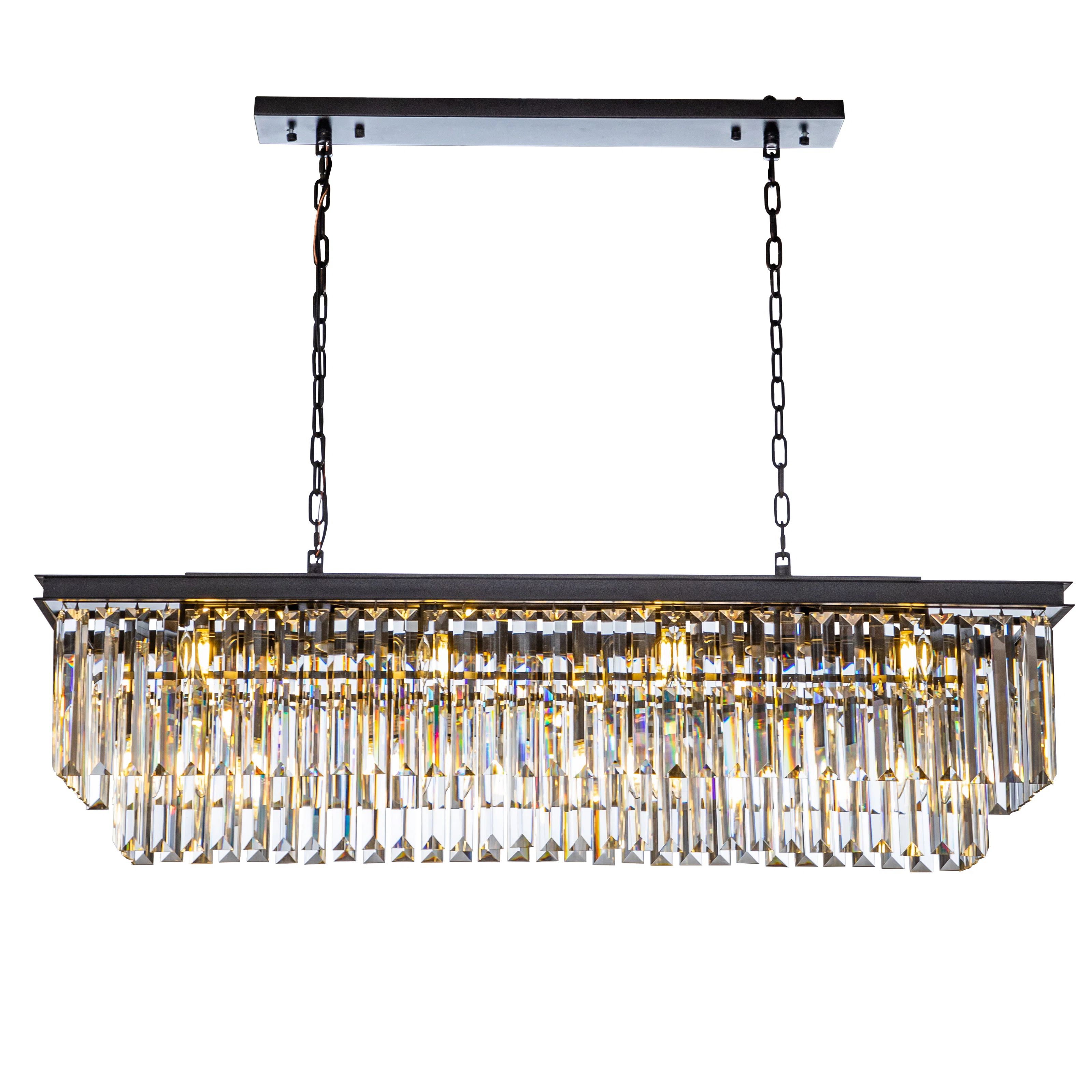 12-Light Modern Gold Fringe Square/Rectangle Chandelier for Kitchen Island with Crystal Accents | Wayfair North America