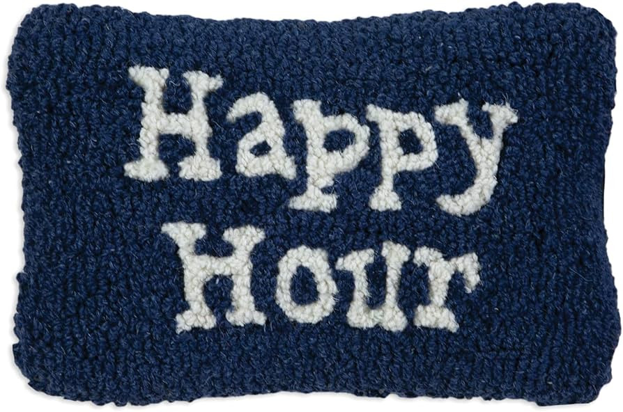Artist-Designed Happy Hour Blue Hand-Hooked Wool Decorative Throw Pillow - Pub & Bar Pillow for C... | Amazon (US)