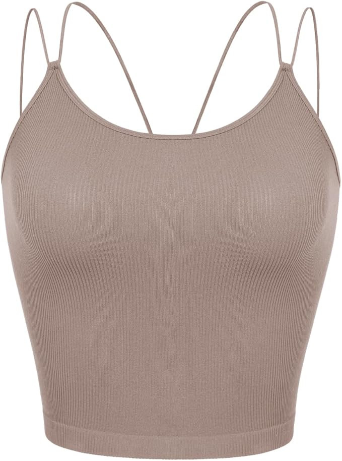 ODODOS Women's Crop 3-Pack Seamless Double Straps Cropped Tank Tops V Back Ribbed Camisole | Amazon (US)