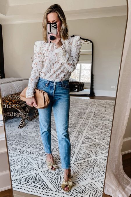 Fall date night outfit idea. I love this puff sleeve lace top and bow detail heels.

#LTKSeasonal #LTKstyletip #LTKshoecrush