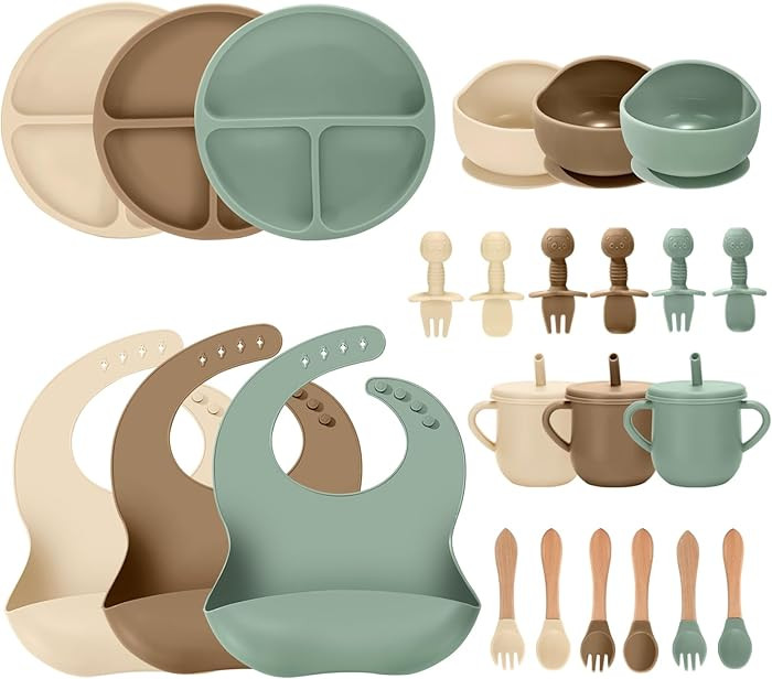 24 PCS Silicone Baby Feeding Set, Baby Led Weaning Supplies Includes Suction Bowls and Divided Pl... | Amazon (US)