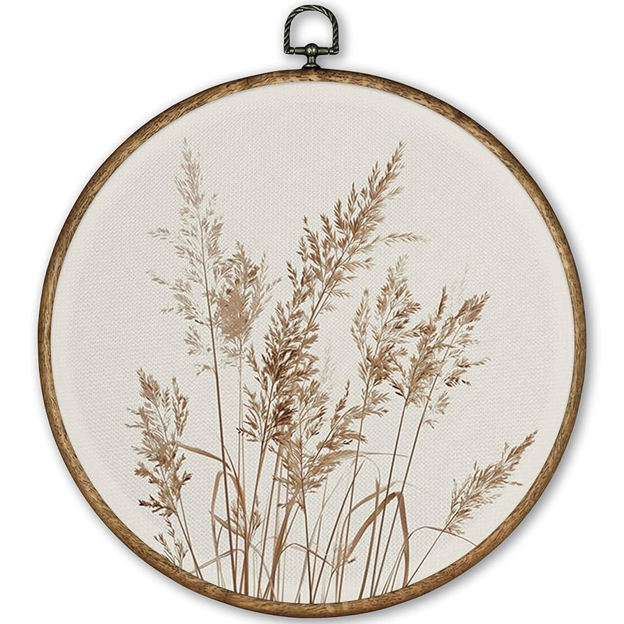 TLESKE Beige Rustic Fall Botanical Round Wall Art Decor, Boho Autumn Wildflower Floral Framed Can... | Amazon (US)