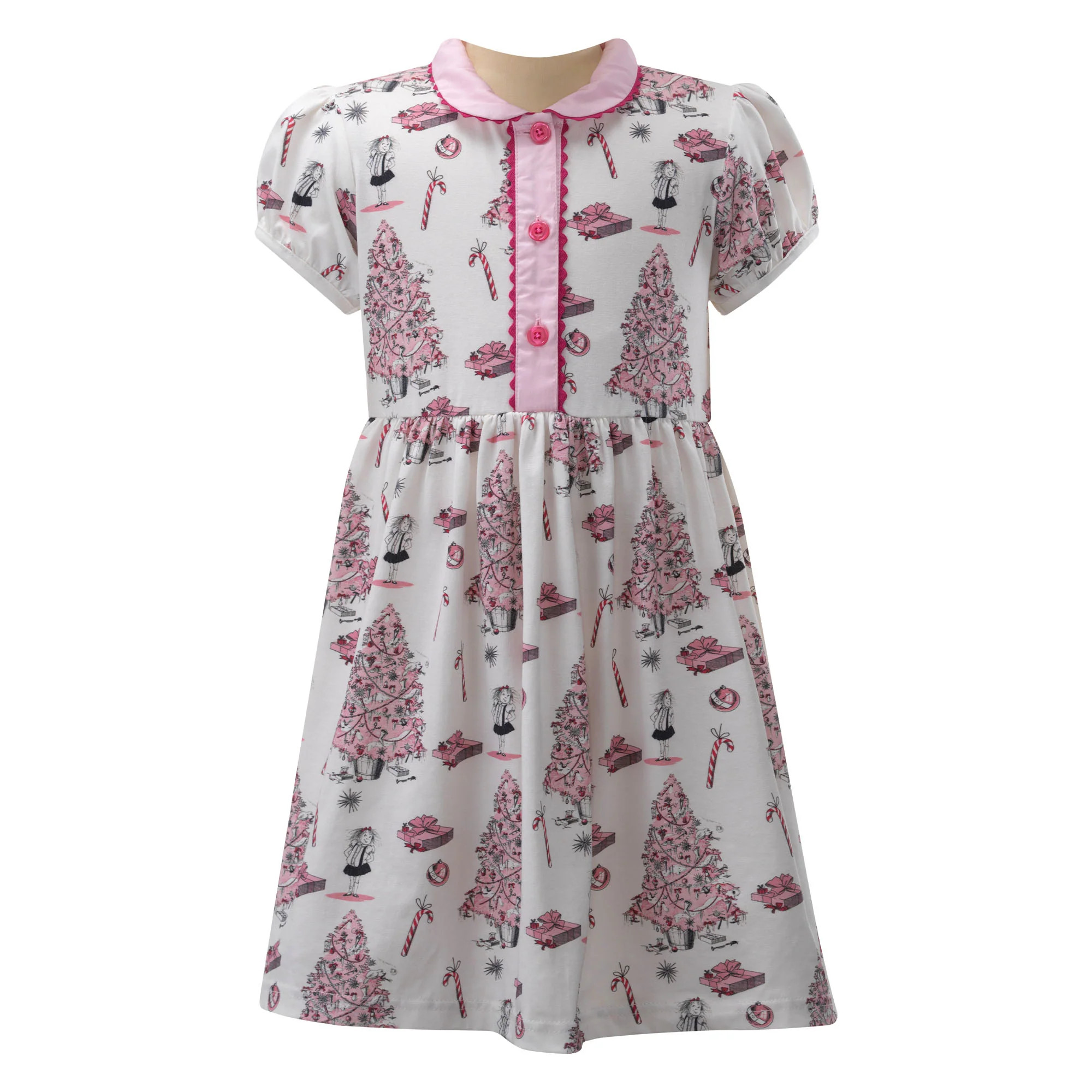 Eloise Christmas Tree Button-Front Dress | Rachel Riley