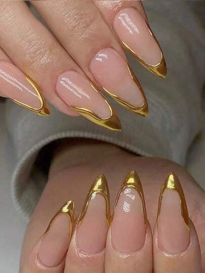 10 pezzi Adesivi per unghie in metallo dorato asimmetrico per french manicure, design elegante di... | SHEIN
