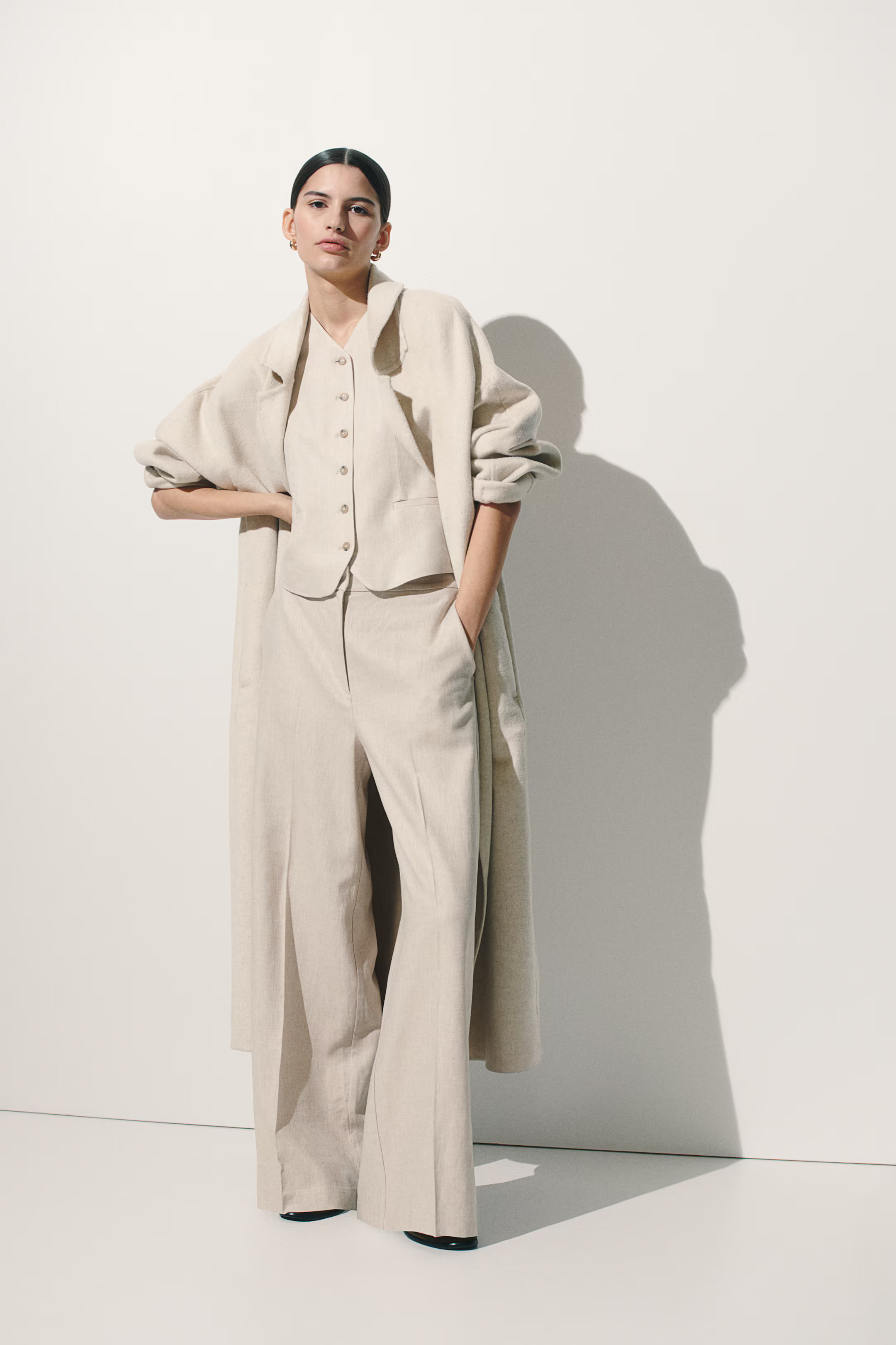 Wide-Leg Linen-Blend Pants - Light beige - Ladies | H&M US | H&M (US + CA)