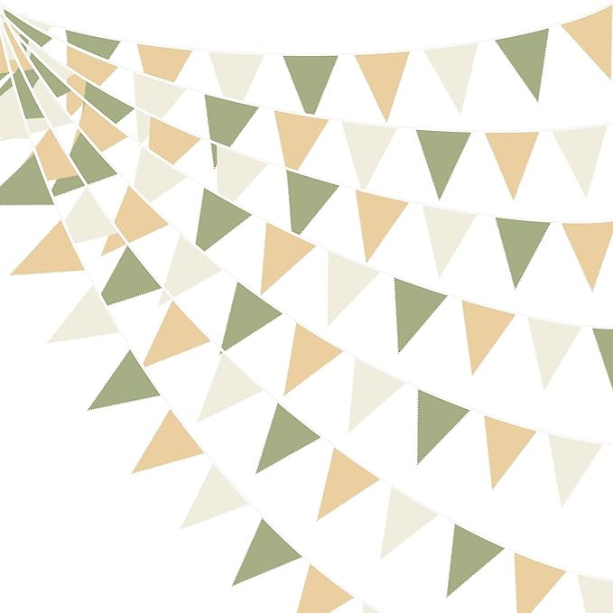 32Ft Camping Party Decorations Olive Green Tan Brown Cream Neutral Triangle Flag Fabric Banner Pe... | Amazon (US)