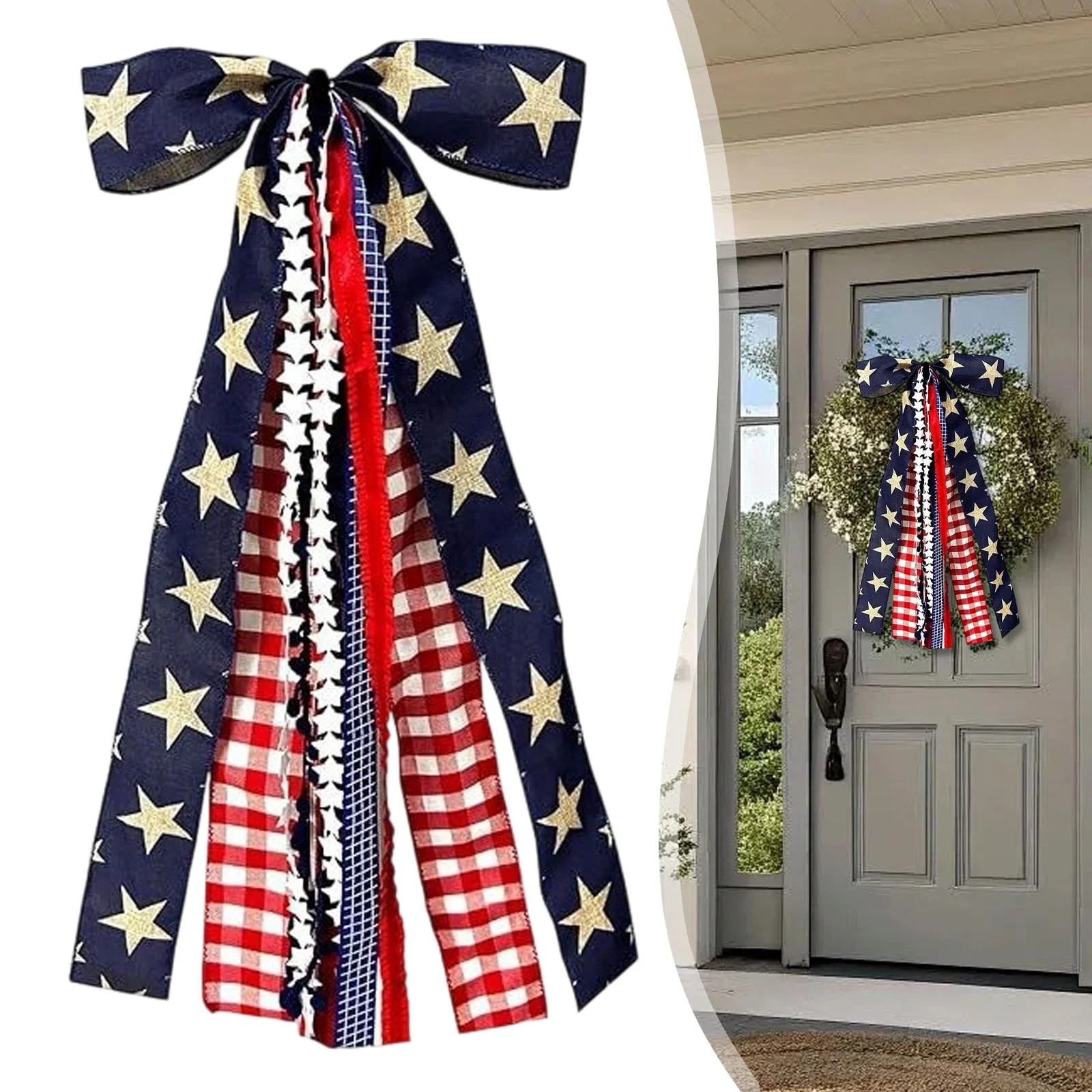 Large Patriotic Bow 4th of July Red White Blue Ribbon Bow 60\u00d724cm with Clip Burlap Star Wrea... | Walmart (US)