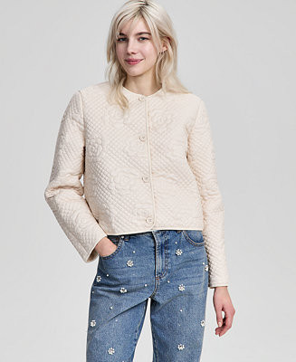 Petite Quilted Crew Neck Rose Jacket, Macy's Exclusive | Macy's