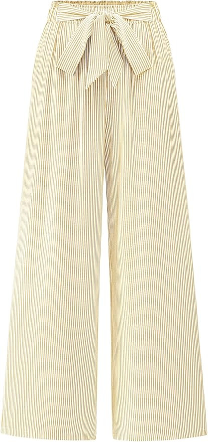 BTFBM Pants for Women 2026 Spring Clothes Striped High Waist Tie Knot Dressy Casual Wide Leg Pala... | Amazon (US)