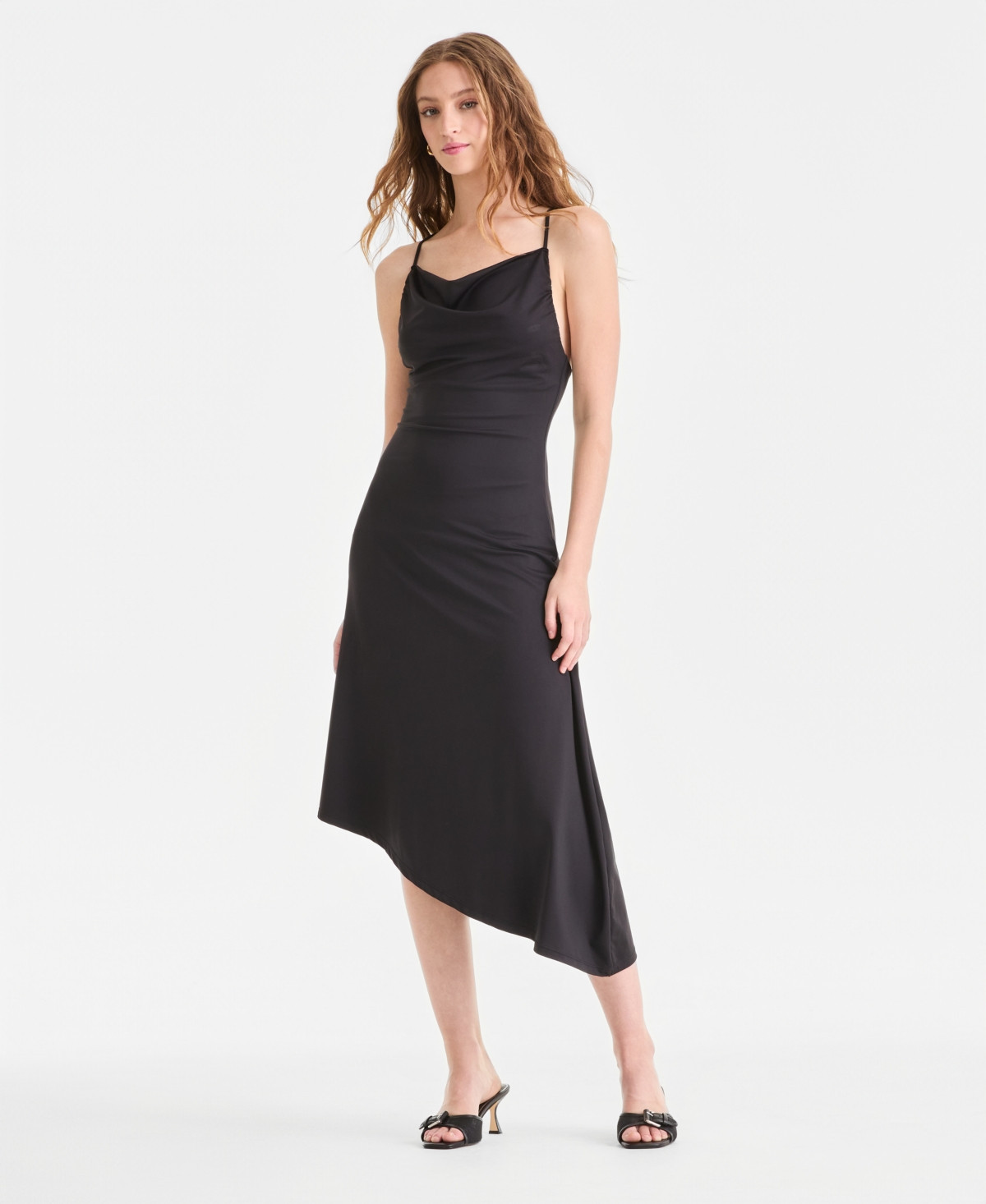 Bar Iii Women's Second Skin Asymmetric-Hem Slip Dress, Macy's Exclusive - Black | Macy's