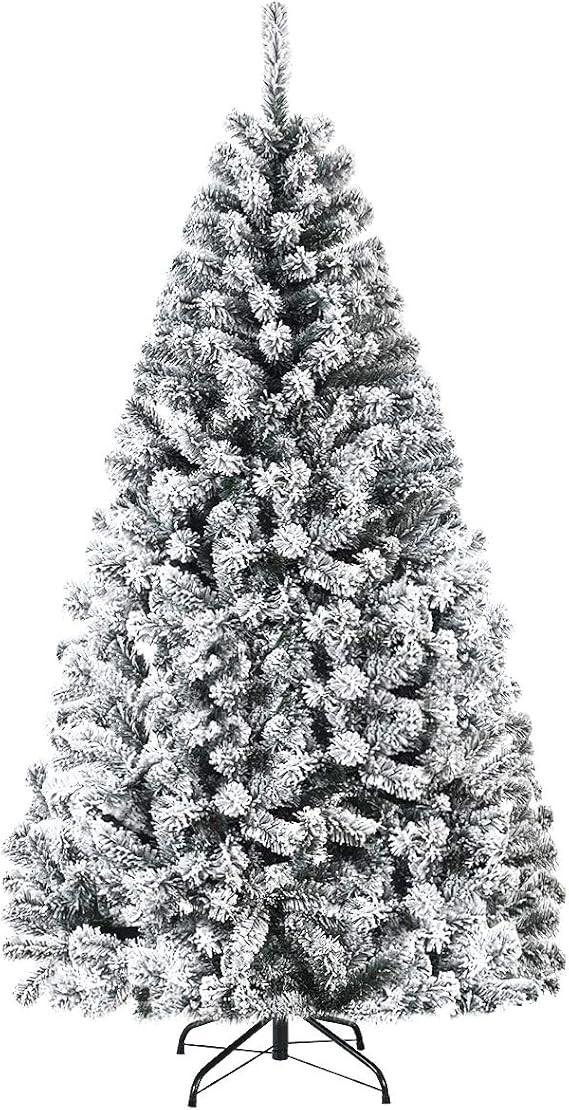 Goplus 6FT Snow Flocked Christmas Tree, Hinged Pine Tree, Artificial Premium PVC Needles/ Solid M... | Amazon (US)