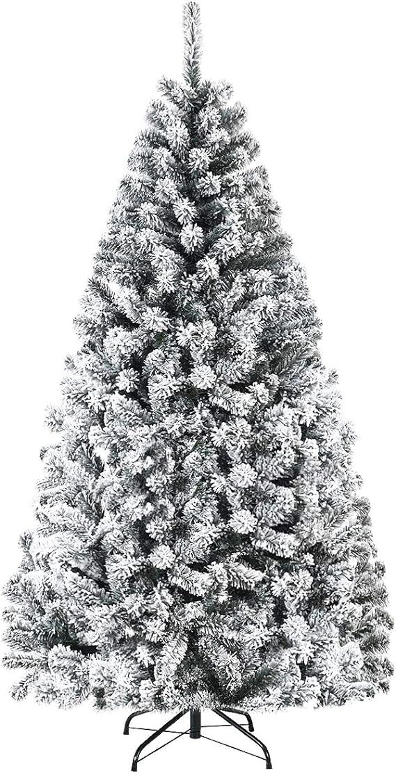 Goplus 6FT Snow Flocked Christmas Tree, Hinged Pine Tree, Artificial Premium PVC Needles/ Solid M... | Amazon (US)