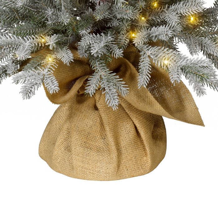 3ft Flocked Pre-lit Slim Artificial Christmas Tree Potted Balsam Fir Warm White Dew Drop LED Ligh... | Target