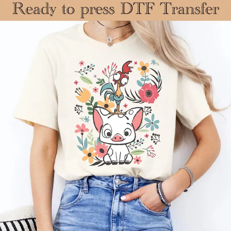 Disney Moana Pua and Hei Hei Floral DTF, Disney Moana Ready to Press, Disney Besties Dtf, Disney ... | Etsy (US)