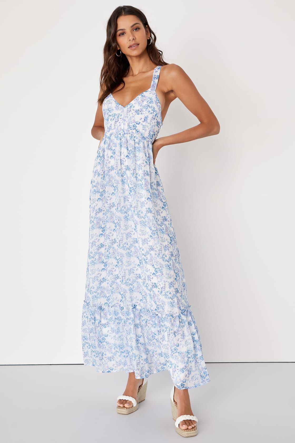 My Love Story White Floral Print Tie-Back Maxi Dress | Lulus