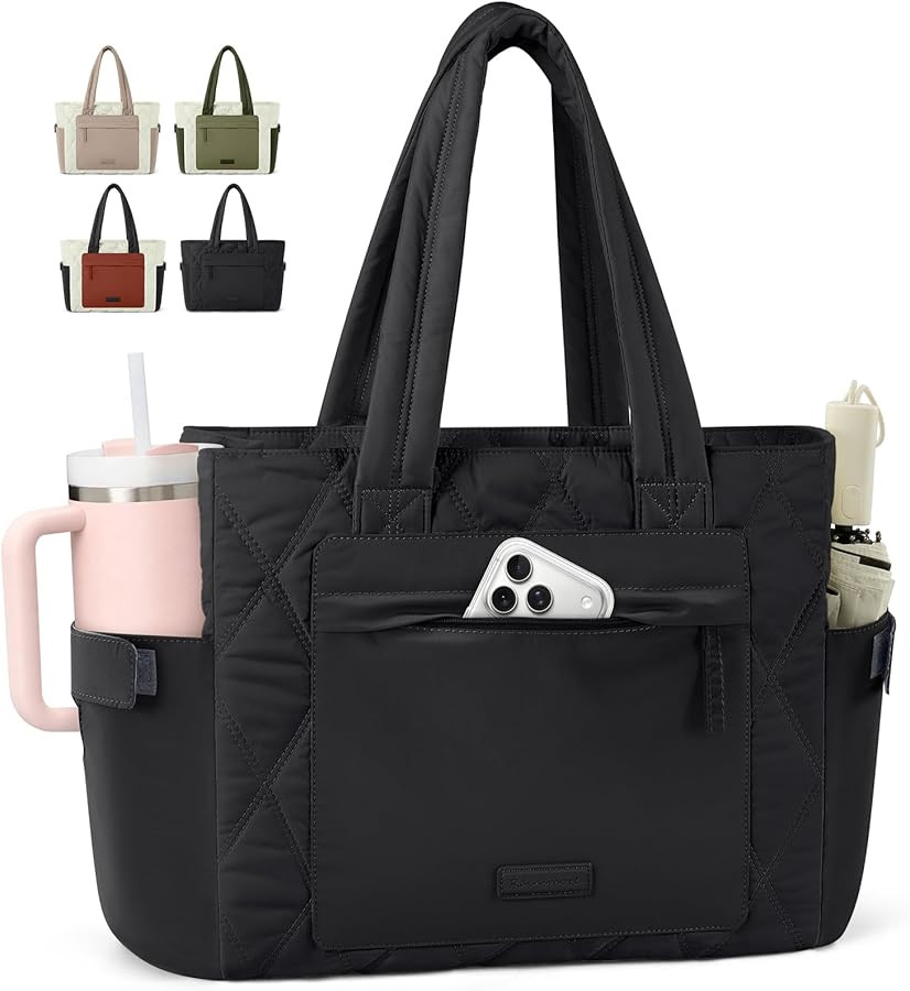 RAINSMORE Work Tote Bag for Women, Puffer Laptop Tote Bag for Teacher Large Lightweight Quilted T... | Amazon (US)