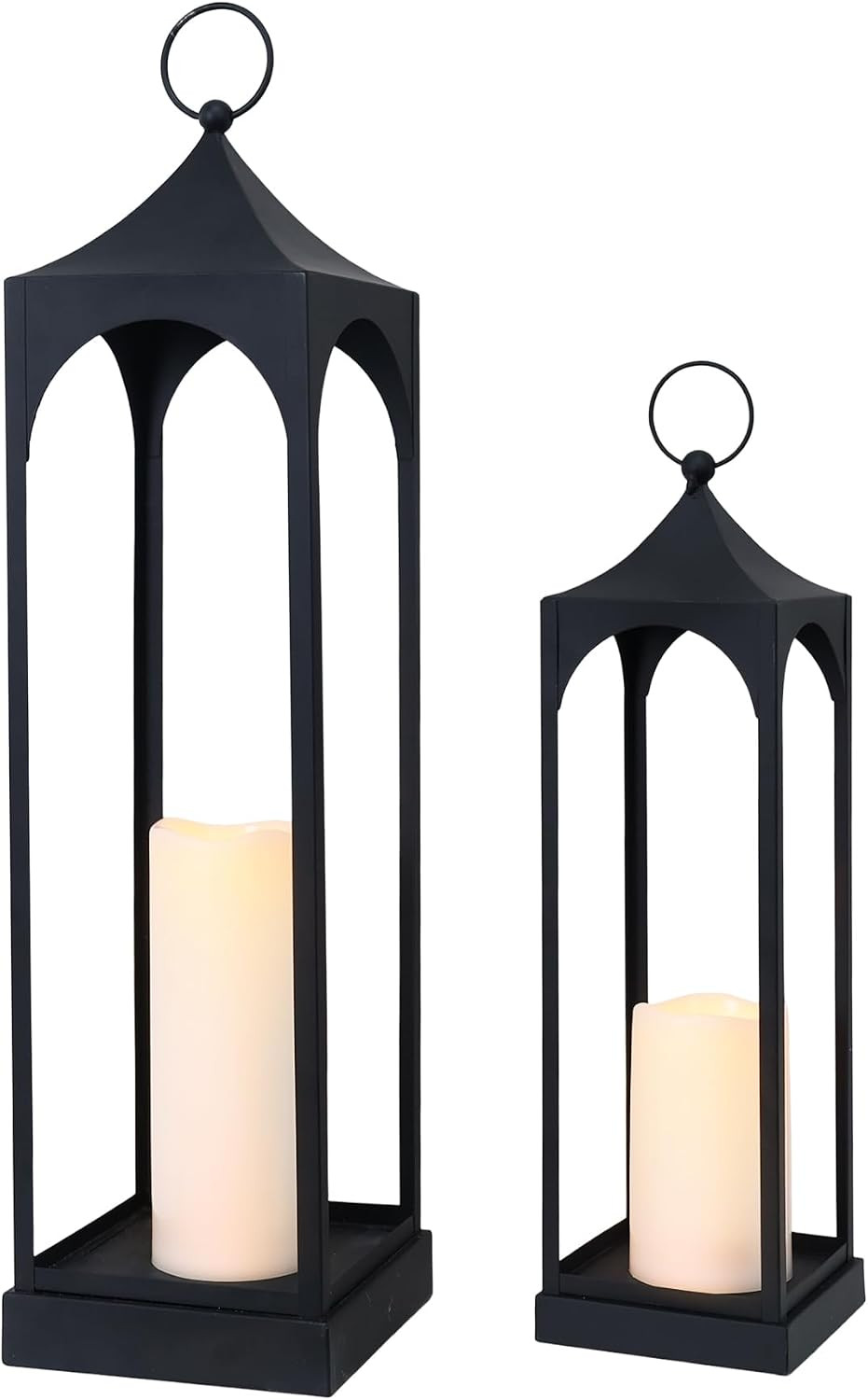 LED Lanterns Decorative Outdoor&Indoor, 23'' 16‘’ Large Black Lanterns Set with 2 Flameless Candles, Metal Holders for Porch, Patio, Garden, Home, Fireplace, Spring Decorations Decor | Amazon (US)