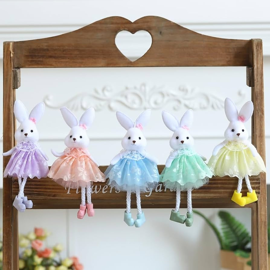 Easter Bunny Figurines, 5pcs 6inch Pastel Color Bunny Hanging Ornaments for Easter Decoration Tab... | Amazon (US)