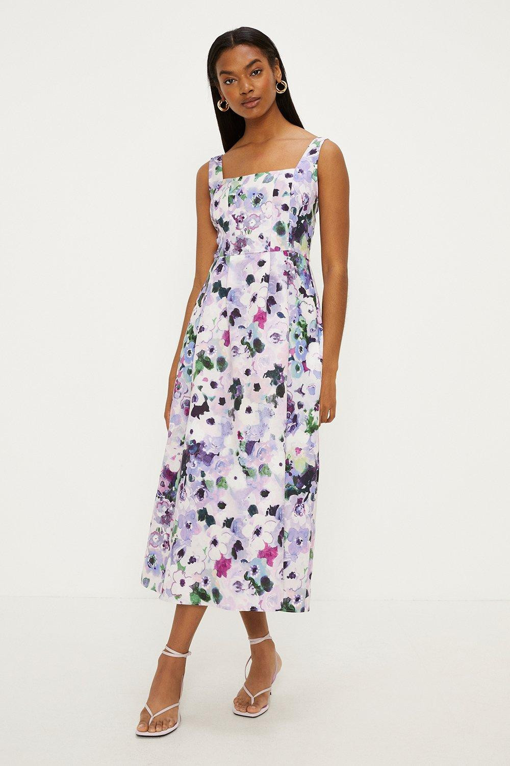Ombre Floral Printed Ottoman Twill Midi Dress | Oasis UK & IE