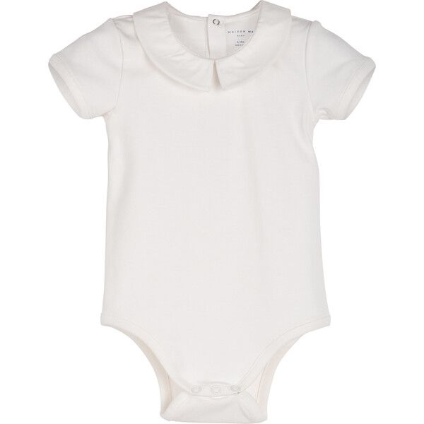 Baby Syd Short Sleeve Pointed Collar Bodysuit, White | Maisonette