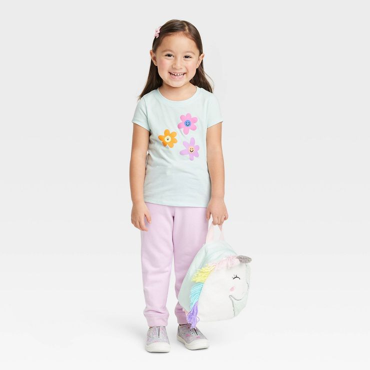 Toddler Girls' Floral Short Sleeve T-Shirt - Cat & Jack™ Light Blue | Target