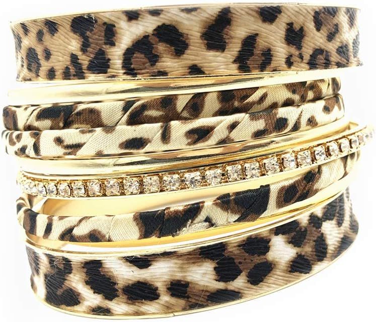 PUOSUO Leopard Bangle Bracelets for Women - Multi Layers Casual Bracelet for Girls Women | Amazon (US)