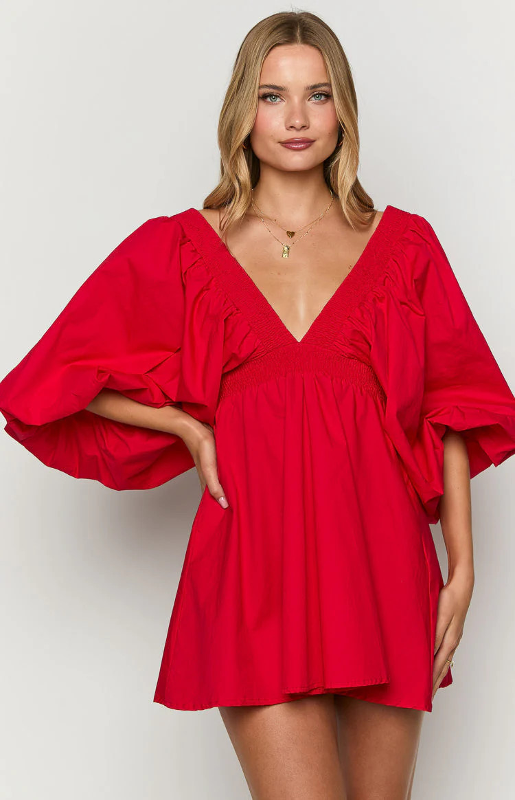Torie Red Short Sleeve Mini Dress | Beginning Boutique (US)