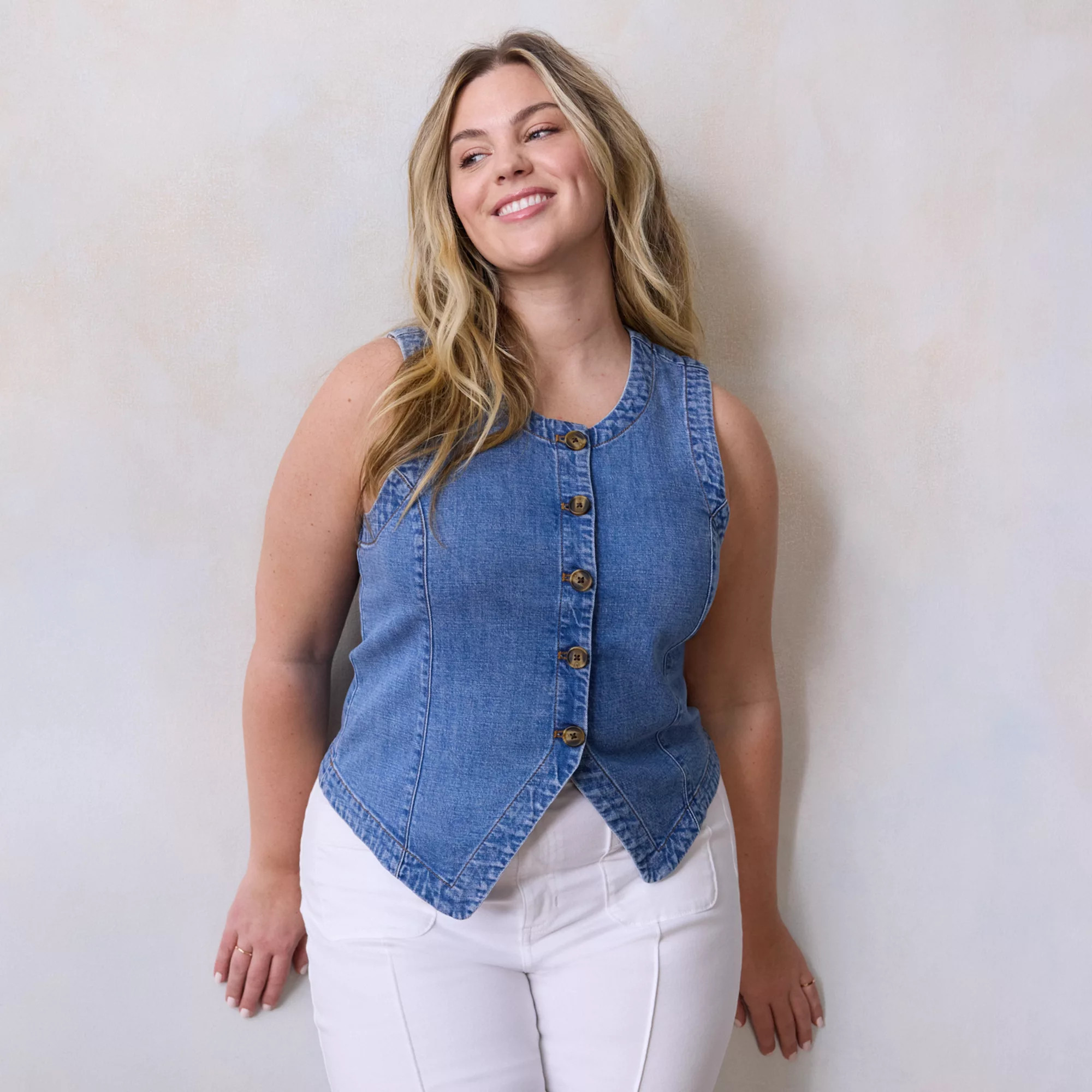 Plus Size LC Lauren Conrad Longline Crew Neck Vest | Kohl's