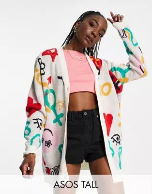 ASOS DESIGN Tall oversized cardigan with graffiti pattern | ASOS (Global)