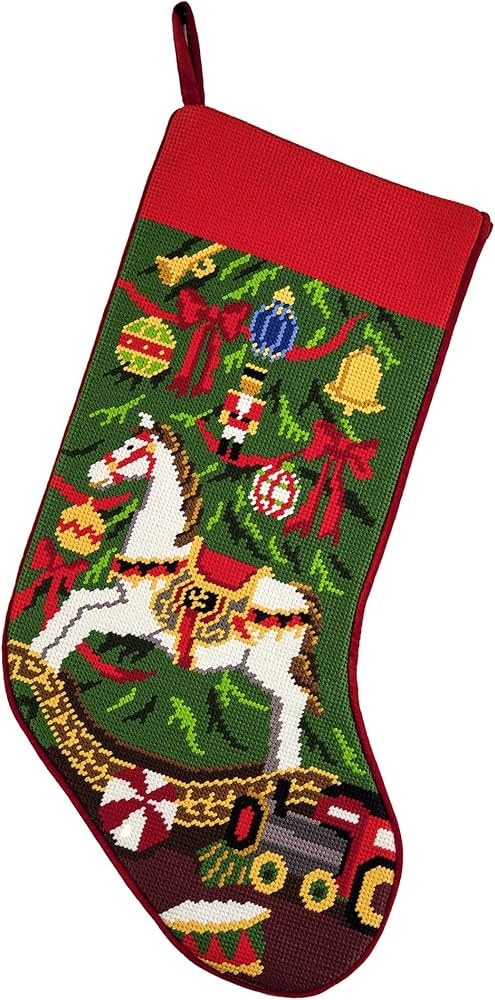 Peking Handicraft Rocking Horse Tree Embroidered Christmas Stocking - 18" x 11" | Amazon (US)