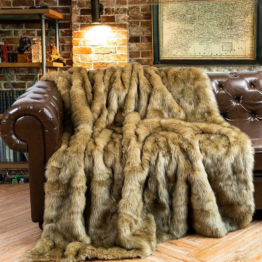 BATTILO HOME Faux Fur Throw Blanket for Couch,Sofa, Golden Yellow Fall Warm Blankets, Elegant, Cozy, | Amazon (US)
