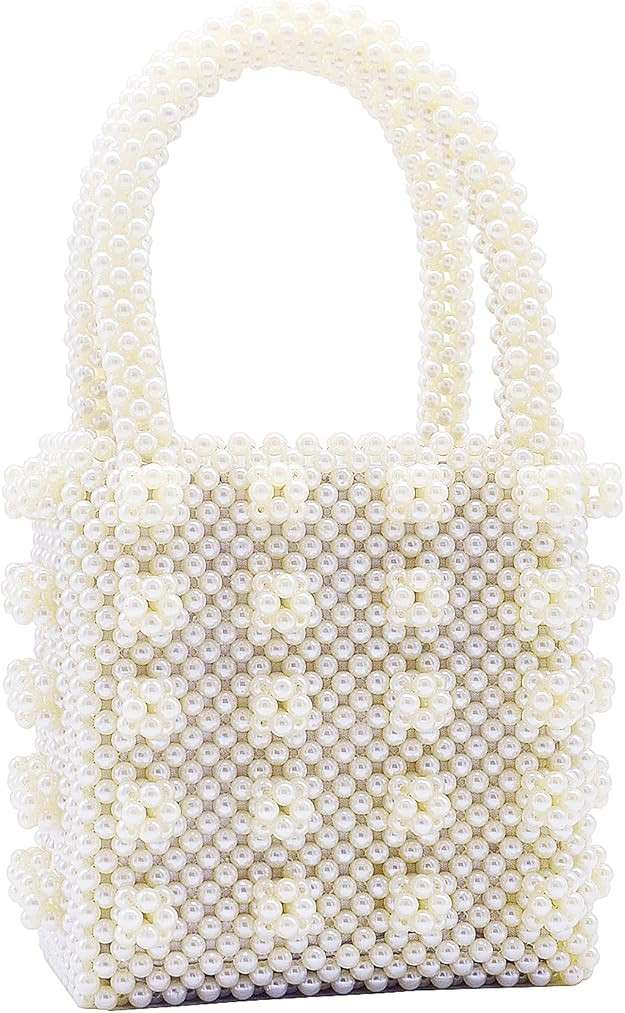Miuco Womens Beaded Handbags Handmade Weave Crystal Pearl Tote Bags | Amazon (US)