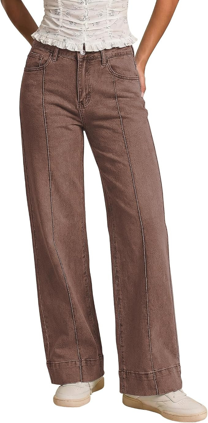 luvamia Wide Leg Jeans for Women Trendy High Waist Straight Leg Baggy Jeans Stretchy Denim Trouse... | Amazon (US)