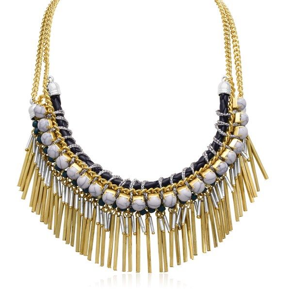 Passiana White and Turquoise Gold Over Brass Fringe Necklace | Bed Bath & Beyond